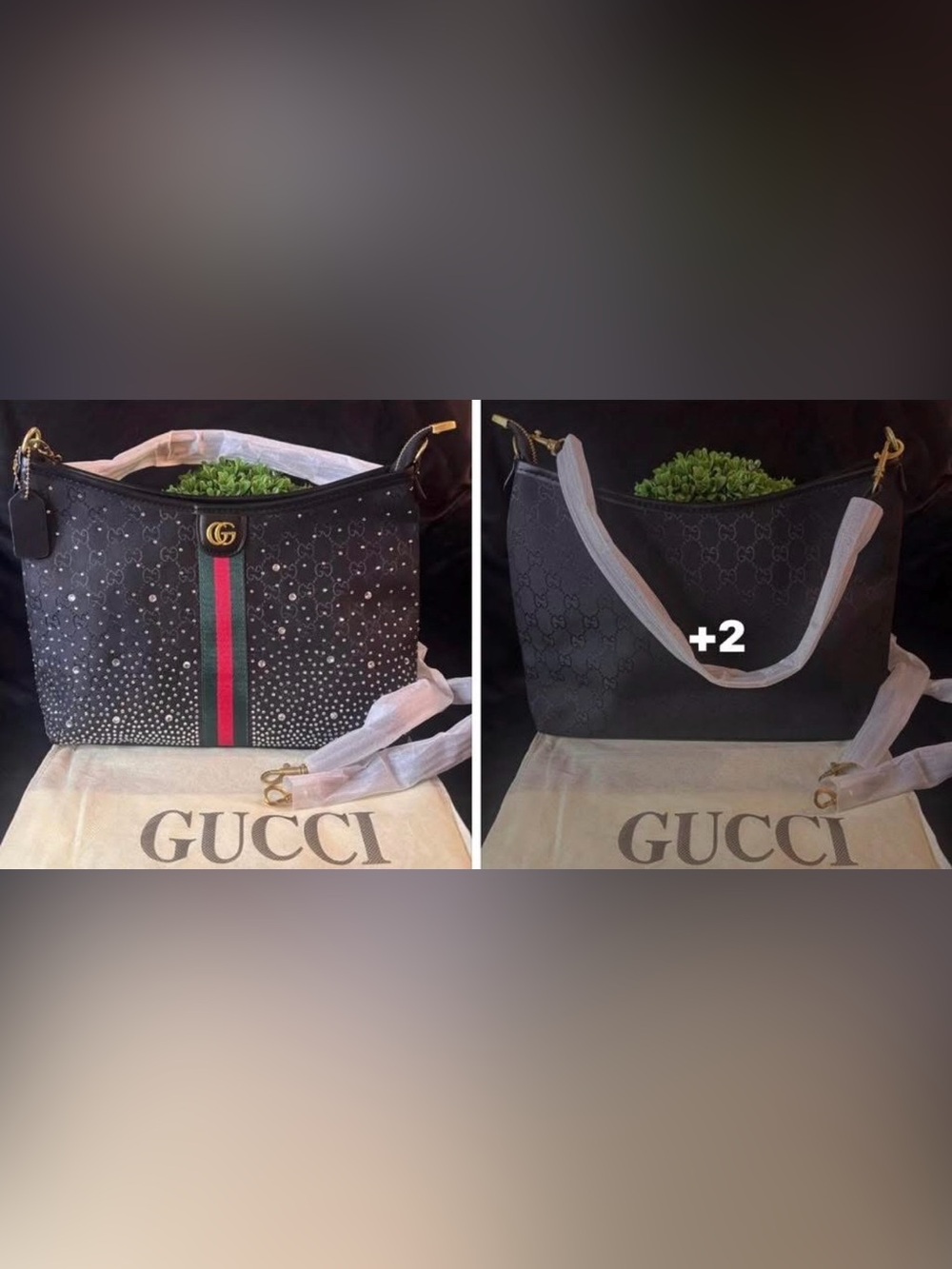 Source Unknown Black Crossbody Bag with Green and Red Stripe and Crystal Studs